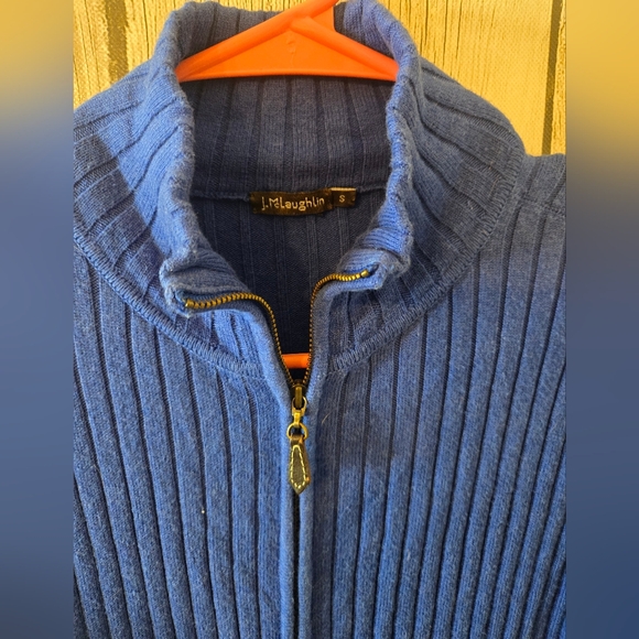 J McLaughlin Ribbed Zip Front Sweater Blue Cotton Modal Stretch Size Small - Picture 4 of 6